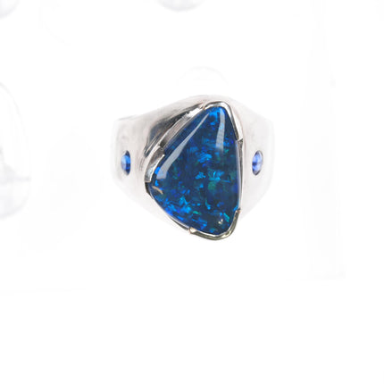 sz10 Estate 18k white gold 6.2ct Black Opal .3cttw Sapphire men's ring