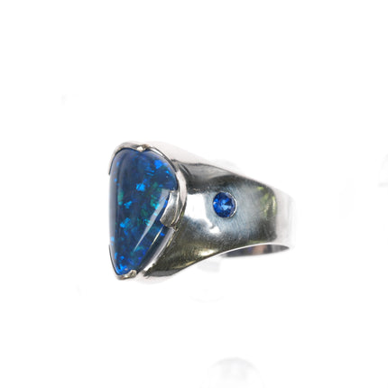 sz10 Estate 18k white gold 6.2ct Black Opal .3cttw Sapphire men's ring