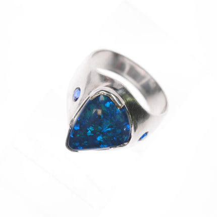 sz10 Estate 18k white gold 6.2ct Black Opal .3cttw Sapphire men's ring