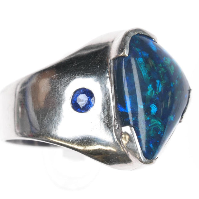 sz10 Estate 18k white gold 6.2ct Black Opal .3cttw Sapphire men's ring