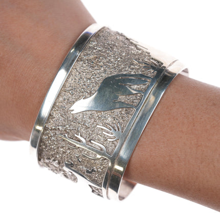 6.75" Richard and Rita Begay Navajo sterling desert scene cuff bracelet