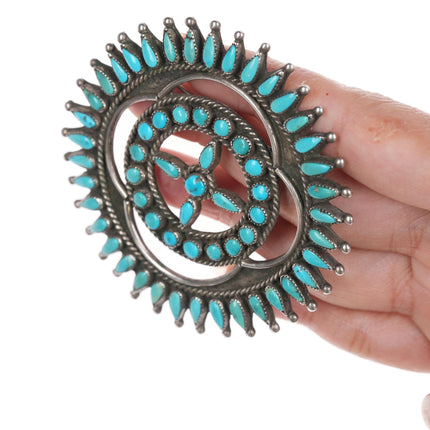 Large 30's-40's Zuni silver and turquoise petit point cluster pin