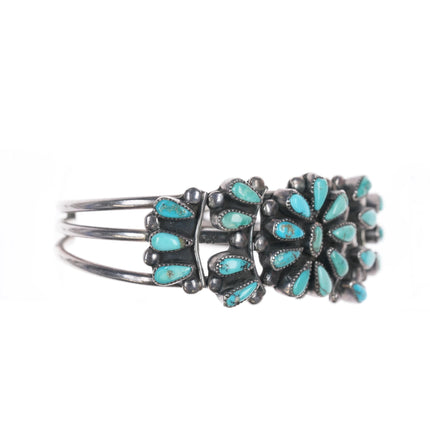 5.5" 1940's Zuni silver and natural turquoise cluster cuff bracelet