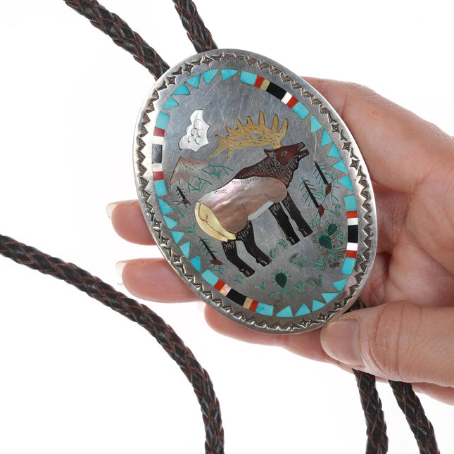 Sam and Esther Guardian Zuni inlay Bolo tie and belt buckle