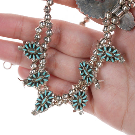 LP Zuni sterling and turquoise petit point squash blossom necklace