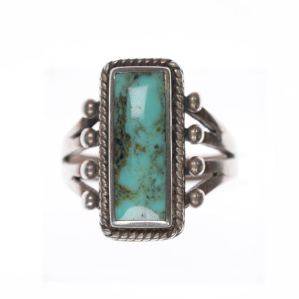 sz8 Vintage Native American silver and turquoise ring with rope edge