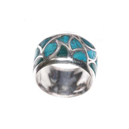 sz7.5 Alice Leekya Homer Zuni silver and turquoise inlay ring