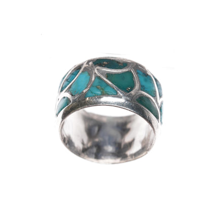 sz7.5 Alice Leekya Homer Zuni silver and turquoise inlay ring