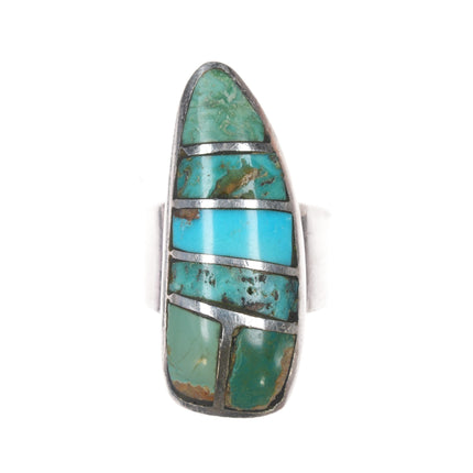 sz7.75 Vintage Native American silver turquoise channel inlay ring