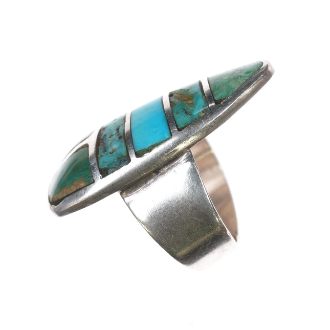 sz7.75 Vintage Native American silver turquoise channel inlay ring