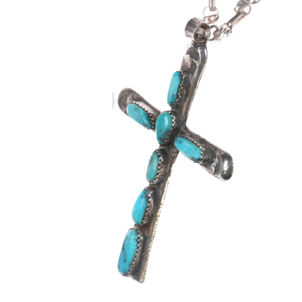 Horace Iule Zuni (1901-1978) Large silver and turquoise cross w/Necklace