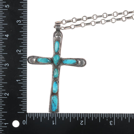 Horace Iule Zuni (1901-1978) Large silver and turquoise cross w/Necklace