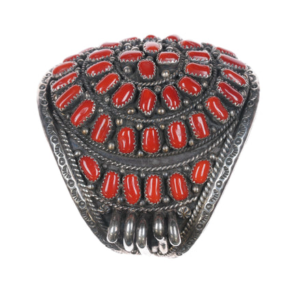 7.25" c1980's Robert Kelley Navajo Sterling Mediterranean coral cluster cuff Bracelet