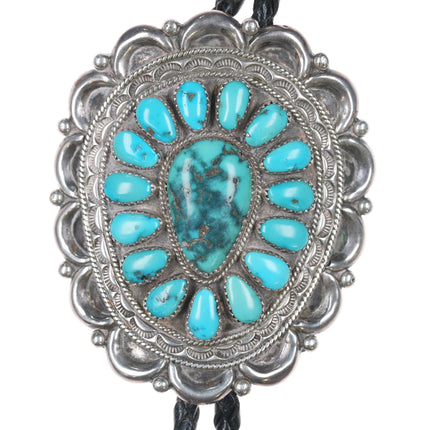 Large Joe & Eunice Wilson Navajo sterling turquoise cluster bolo tie