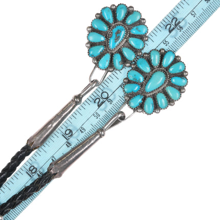 Large Joe & Eunice Wilson Navajo sterling turquoise cluster bolo tie