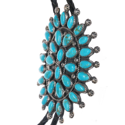 c1970 Large MNT Navajo Sterling cluster turquoise bolo tie