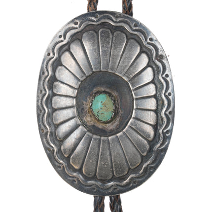 Large c1960 c-31 Sterling concho style bolo tie with turquoise