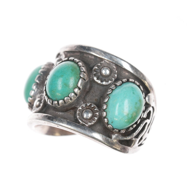 sz12 Vintage Native American silver turquoise row ring