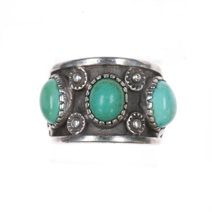 sz12 Vintage Native American silver turquoise row ring