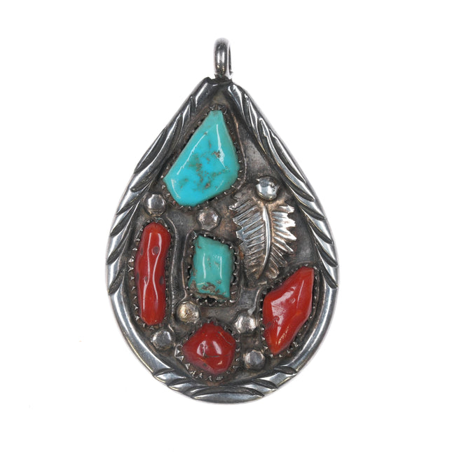 Angelita Cheama Zuni Sterling pendant with turquoise and coral