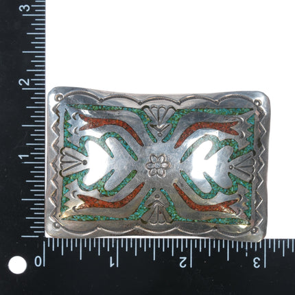 Vintage Native American Sterling Chip inlay belt buckle