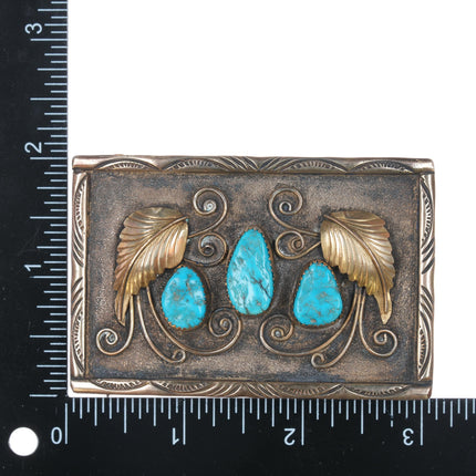 E King Navajo sterling, turquoise gold filled belt buckle