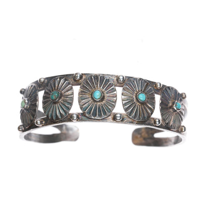 6 3/8" 20's-30's Navajo ingot silver conchos snake eye turquoise cuff bracelet