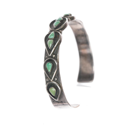 6 1/8" 50's-60's Zuni silver row cuff bracelet with turquoise