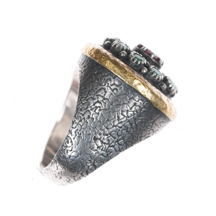 Bora Yasar Sterling/22k gold Ruby Emerald ring