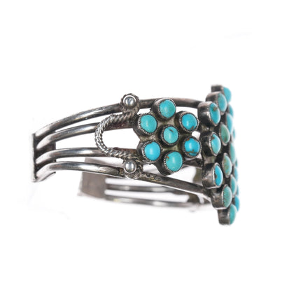 6" 20's-30's Ingot silver Native American turquoise cluster cuff bracelet