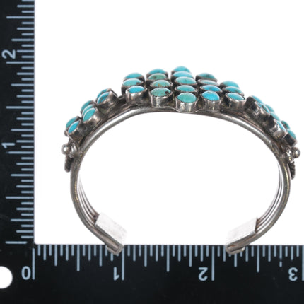 6" 20's-30's Ingot silver Native American turquoise cluster cuff bracelet