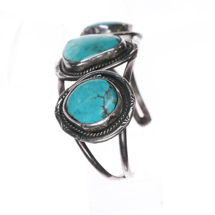 5 5/8" Vintage Native American silver cuff bracelet with turquoise