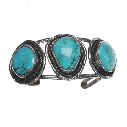 5 5/8" Vintage Native American silver cuff bracelet with turquoise