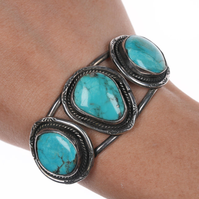 5 5/8" Vintage Native American silver cuff bracelet with turquoise