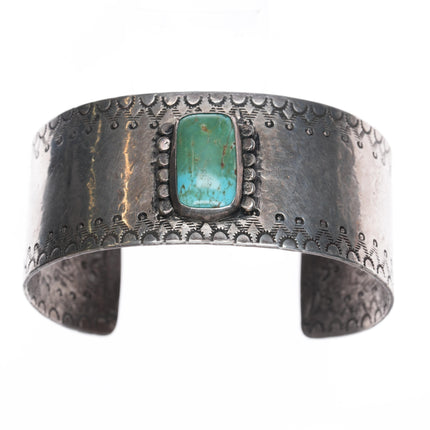 7 1/8" Vintage Native American silver cuff bracelet with turquoise Interior stamped