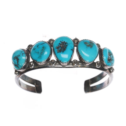 7" Y Vintage Native American Sterling turquoise row cuff bracelet