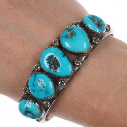 7" Y Vintage Native American Sterling turquoise row cuff bracelet