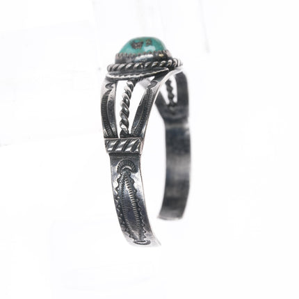 5 1/8" 1940's Navajo hand stamped silver cuff bracelet with turquoise