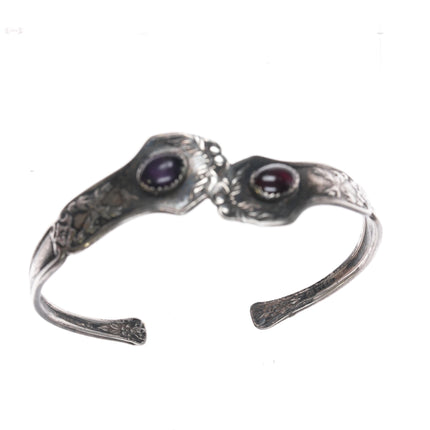 6.5" Vintage Sterling cutlery cuff bracelet with garnet/amethyst