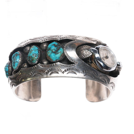 6.5" N Willie Navajo Vintage sterling and turquoise watch cuff bracelet