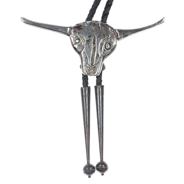 1980's Large Sterling Longhorn bull bolo tie