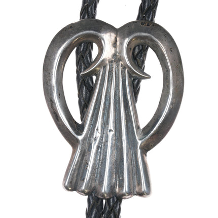 40's-50's Native American cast silver bolo tie with fancy tips