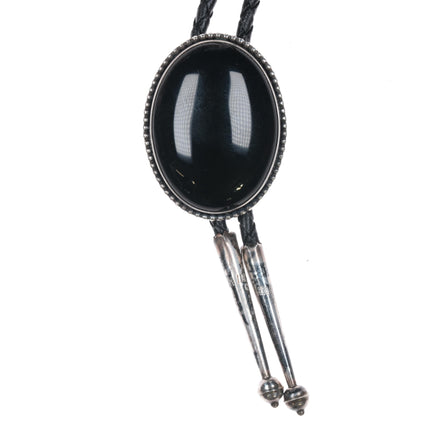 80's Native American sterling and onyx bolo tie