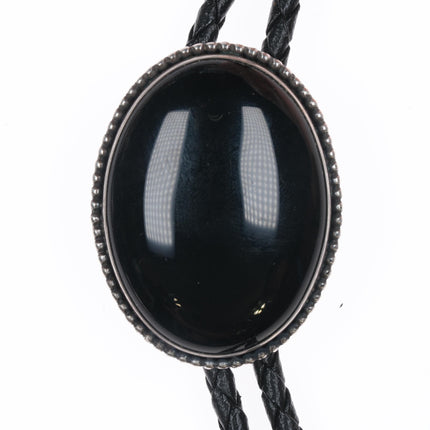 80's Native American sterling and onyx bolo tie