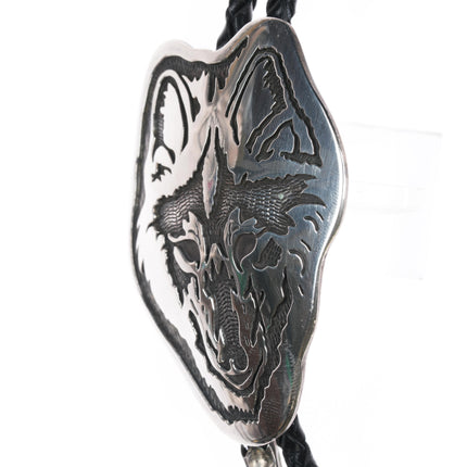 80's Native American sterling wolf bolo tie bolo tie