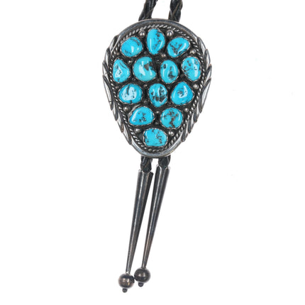 80's Spencer Navajo Sterling turquoise cluster bolo tie