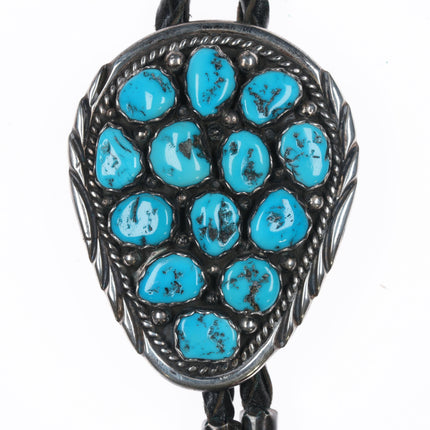 80's Spencer Navajo Sterling turquoise cluster bolo tie