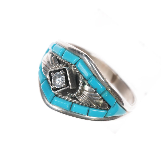 sz16 Silver Ray Navajo sterling turquoise inlay cz ring