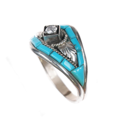 sz16 Silver Ray Navajo sterling turquoise inlay cz ring