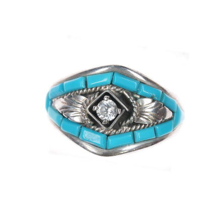 sz16 Silver Ray Navajo sterling turquoise inlay cz ring